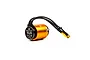 Spektrum Firma 1900Kv brushless marine motor with an orange anodized aluminum casing and black wiring with gold bullet connectors.