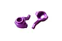 Two purple anodized aluminium steering hubs for an RC car, shown from different angles against a white background.