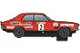 A side profile illustration of a red 1973 Holden XU-1 Torana slot car with racing decals including number 2, Castrol, and TAA logos.