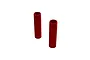 Two red anodized aluminium shock absorber bodies for RC cars, shown against a plain white background.