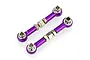 Two purple anodized aluminium RC turnbuckles with silver metal ball ends, positioned diagonally on a white background.