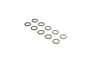 A set of ten small, thin, circular metal washers arranged in a grid pattern against a plain white background.