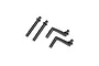 A set of four black plastic RC body posts, including two straight posts and two L-shaped posts, arranged on a white background.
