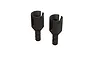 Two black ARRMA differential outdrive cups shown from a high angle against a plain white background.