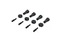 A set of four ARRMA RC wheel axles, four wheel hex hubs, and four threaded studs arranged on a white background.