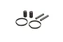 ARRMA CVD rebuild set containing two cylindrical pins, two cross-drilled barrels, and two wire retaining rings on a white background.