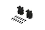ARRMA 1/18 scale differential cover set including two black plastic differential housings and a set of matching black screws on a white background.