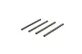 Four identical grey metal hinge pins arranged in a parallel row against a white background.