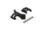 ARRMA 1/18 scale body support set including two black plastic mounts and eight small black screws on a white background.