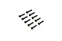 A set of ten black metal cap head screws arranged in two rows against a white background.
