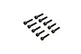 A set of ten black metal cap head screws arranged in two rows on a white background.