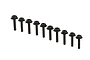 A set of ten black flanged cap head screws arranged in a row against a white background.