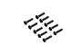 A set of ten black metal countersunk head screws with hex drive sockets arranged in two rows against a white background.