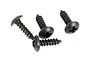 Four black metal button head screws with coarse threads arranged on a white background.