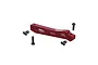 ARRMA 1/8 scale red aluminium EXB V2 front chassis brace with two black screws and two small plastic mounting blocks.
