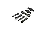 A set of black ARRMA sway bar linkage components including rod ends and pivot mounts on a white background.