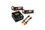 Spektrum Smart Powerstage bundle including an S2100 charger, two 5000mAh 14.8V LiPo batteries, and two IC3 to IC5 adapter cables.