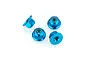 Four blue anodized aluminium flanged nyloc nuts for RC vehicles, arranged on a white background.