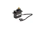 Spektrum SX110 micro servo with black plastic casing, brass output gear, and a three-pin connector lead on a white background.