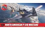 Airfix 1/72 scale North American P-51D Mustang model kit box art showing a P-51D in flight engaging an enemy aircraft.