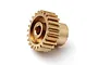 A brass 26-tooth pinion gear for RC cars, shown from an angled perspective against a white background.