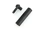 A black plastic antenna mount and a matching black plastic antenna tube cap on a white background.