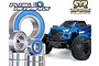 A promotional image for a Plaig RC bearing kit for the ARRMA Granite, showing several metal ball bearings with blue seals alongside an ARRMA Granite RC truck.