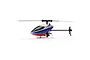Blade InFusion 120 RC helicopter in white, blue, and red livery, viewed from the side against a white background.