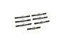 A set of seven silver-coloured metal turnbuckles arranged on a plain white background.
