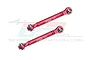 Two red anodized aluminium steering rods from GPM Racing with metal ball ends, displayed against a faint GPM logo background.