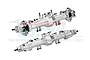 Two silver GPM Racing aluminium RC axle housings, one front and one rear, displayed against a white background.