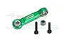 A green anodized aluminium drag link by GPM Racing with two mounting screws and a lock nut, set against a white background.