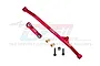 A GPM Racing red aluminium steering tie rod and drag link set for RC cars, featuring metal linkages, screws, and spacers against a branded background.