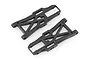 Two black plastic front lower suspension arms for an HSP RC car, shown from an overhead angle against a white background.