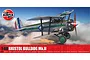 Airfix 1/48 scale Bristol Bulldog Mk.II plastic model kit box art featuring a biplane flying over a landscape.