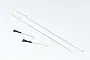 A set of four metal control rods and plastic clevises for an RC plane, arranged on a white background.