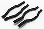 Four black aluminium RC chassis frame rails arranged on a white background.