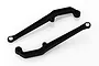 Two black metal RC control arms shown from an overhead angle on a white background.