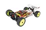 A studio shot of a Team Associated RC10 B74.2D 1/10 scale 4WD electric RC buggy with a custom painted body and bright yellow wheels.
