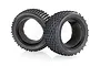 Two black rubber RC buggy rear pin tyres with foam inserts, shown against a white background.
