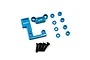 Yeah Racing blue aluminium main shaft bearing mount set including two blue metal plates, several blue spacers, and four black screws.