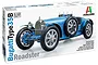 Italeri 1/12 scale Bugatti Type 35B Roadster plastic model kit box showing a finished blue vintage race car model.