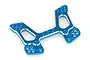 A blue anodised aluminium front shock tower for an HSP RC car, featuring multiple mounting holes and a lightweight cutout design.