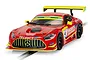 A 1/32 scale Scalextric Mercedes AMG GT3 EVO slot car in red and yellow livery with Tecserv UK branding on a track.