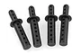 Four black plastic adjustable RC car body posts arranged in a row against a white background.