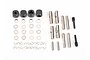 Traxxas U-Joint Rebuild Set 5452X including metal pins, washers, E-clips, and black blocks arranged on a white background.