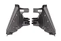 Two black plastic Traxxas front shock towers for RC vehicles, shown side-by-side against a white background.