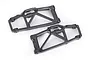 Two black Traxxas lower suspension arms for RC vehicles, shown from an overhead angle on a white background.