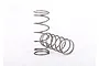Two silver metal coil springs for Traxxas RC shock absorbers, one standing upright and one lying on its side against a white background.