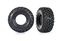 Two Traxxas Maxx SC belted RC tires shown from front and side angles on a white background.